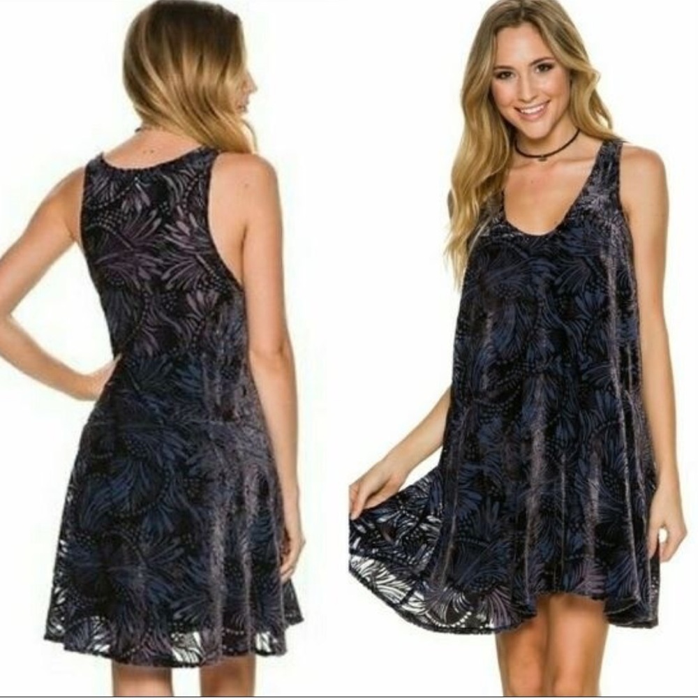 Free People Ellie Burnout Blue Velvet Mini Dress
